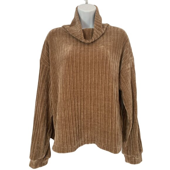 Philosophy Republic Clothing Sweaters - Philosophy Republic Clothing Womens Brown Ribbed Cowl Neck Long Sleeve Sweater